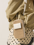 Raffia-effect phone bag with zip closure and adjustable strap, UK version