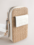 Raffia-effect phone bag with zip closure and adjustable strap, UK version