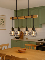 Next Eglo Townshend 5 Metal & Wood 4-Light Geometric Pendant Ceiling Light- Buy online at McGrocer