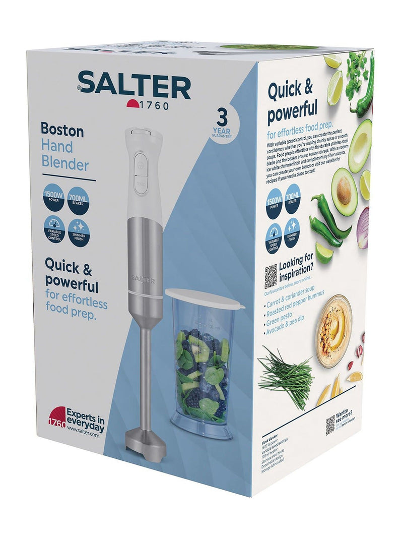 Salter Boston hand blender silver finish, imported from the UK