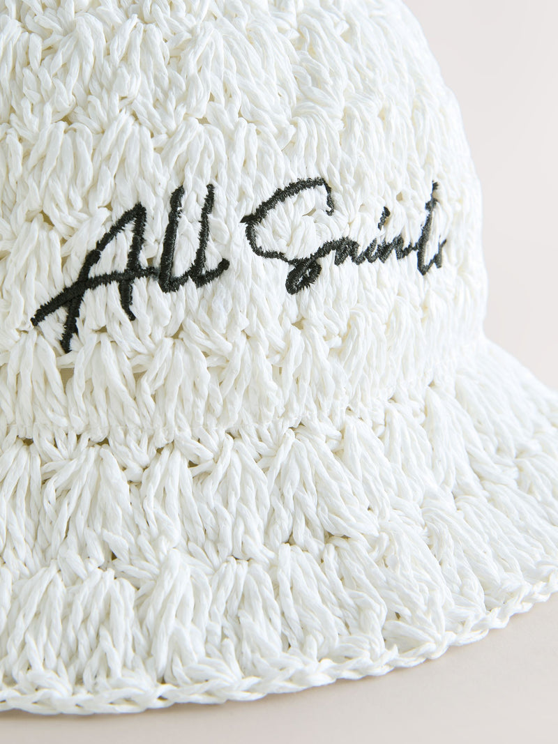 smALLSAINTS straw effect bucket hat with black logo (British brand)