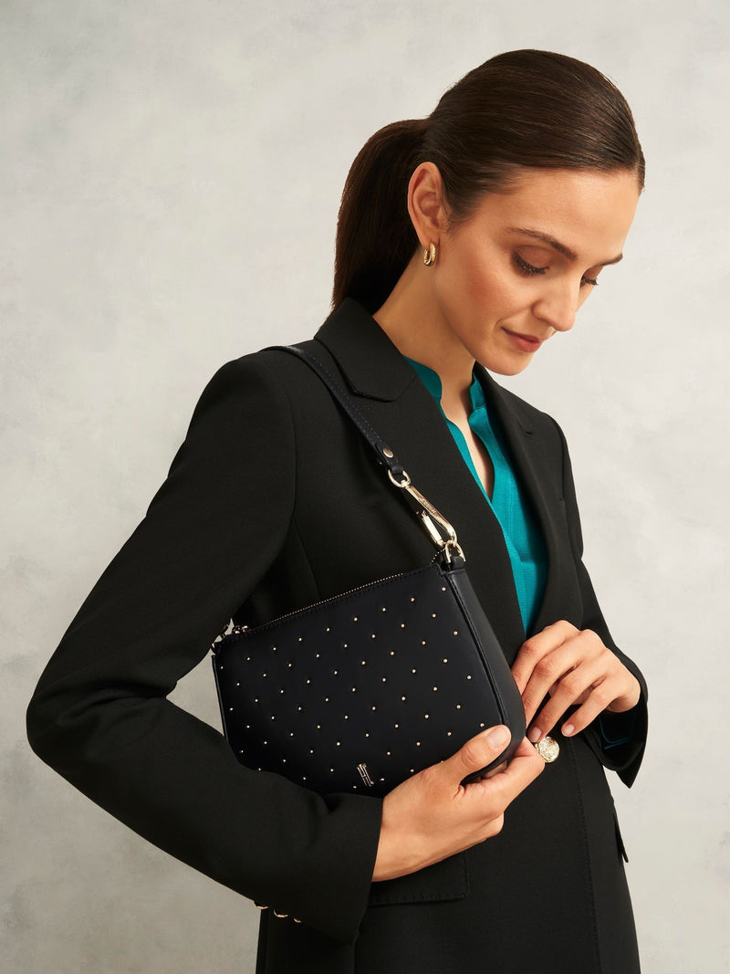 Hobbs black Briella leather stud bag, imported from the UK