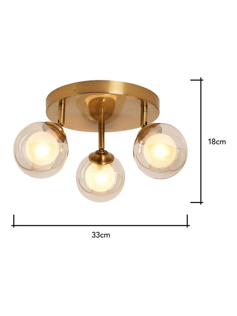 BHS satin brass vanity ceiling light with three adjustable spotlights, British brand