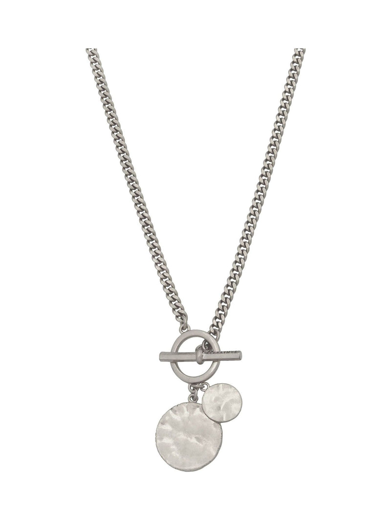AllSaints silver tone disc pendant necklace 711mm - British product
