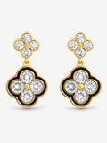 Gold Plated Jet and Crystal Clover Stud Earrings 13mm x 24mm