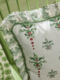 Cath Kidston green heraldry embroidered ruffle edge cushion 45cm - British product