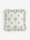 Cath Kidston green heraldry embroidered ruffle edge cushion 45cm - British product