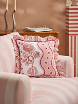 Next Cath Kidston Pink Spitalfields Embroidered Ruffle Edge Cushion- Buy online at McGrocer