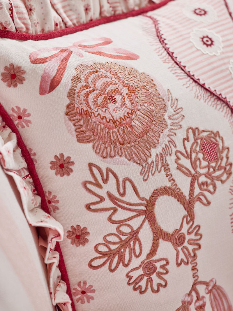 Cath Kidston pink Spitalfields embroidered cushion 45cm, UK version