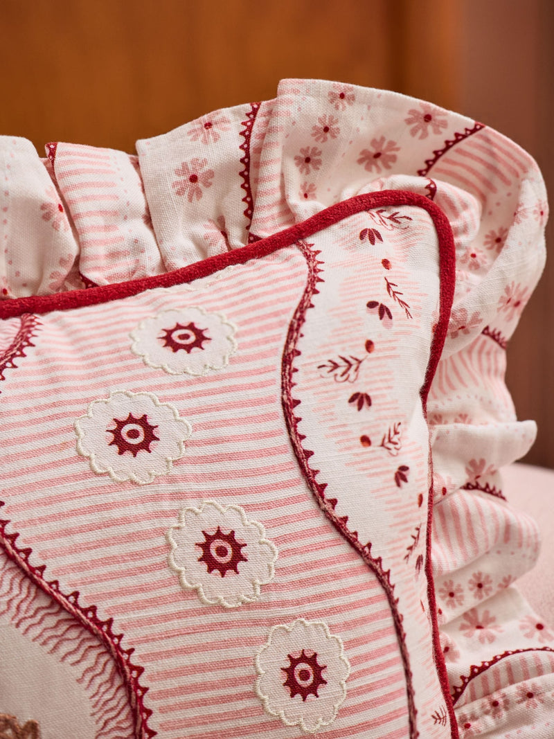 Cath Kidston pink Spitalfields embroidered cushion 45cm, UK version