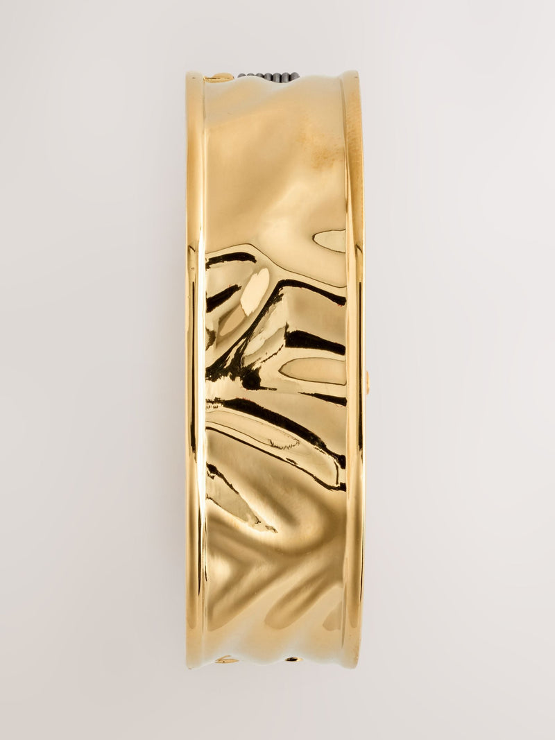 Gold tone hinged bangle watch cuff bracelet (British brand)