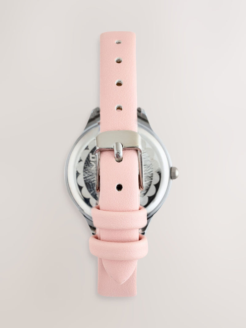 Pink analogue leather watch adjustable strap 16-20cm - British product
