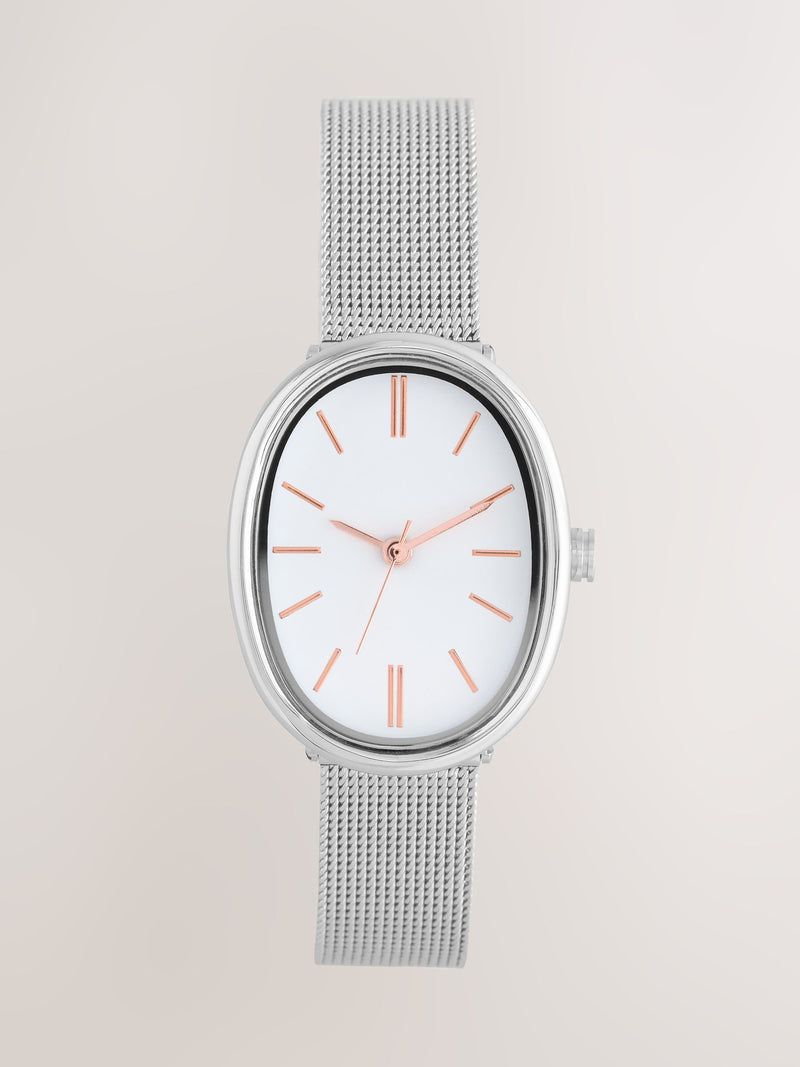 Silver tone oval case mesh watch 2.5cm, UK version
