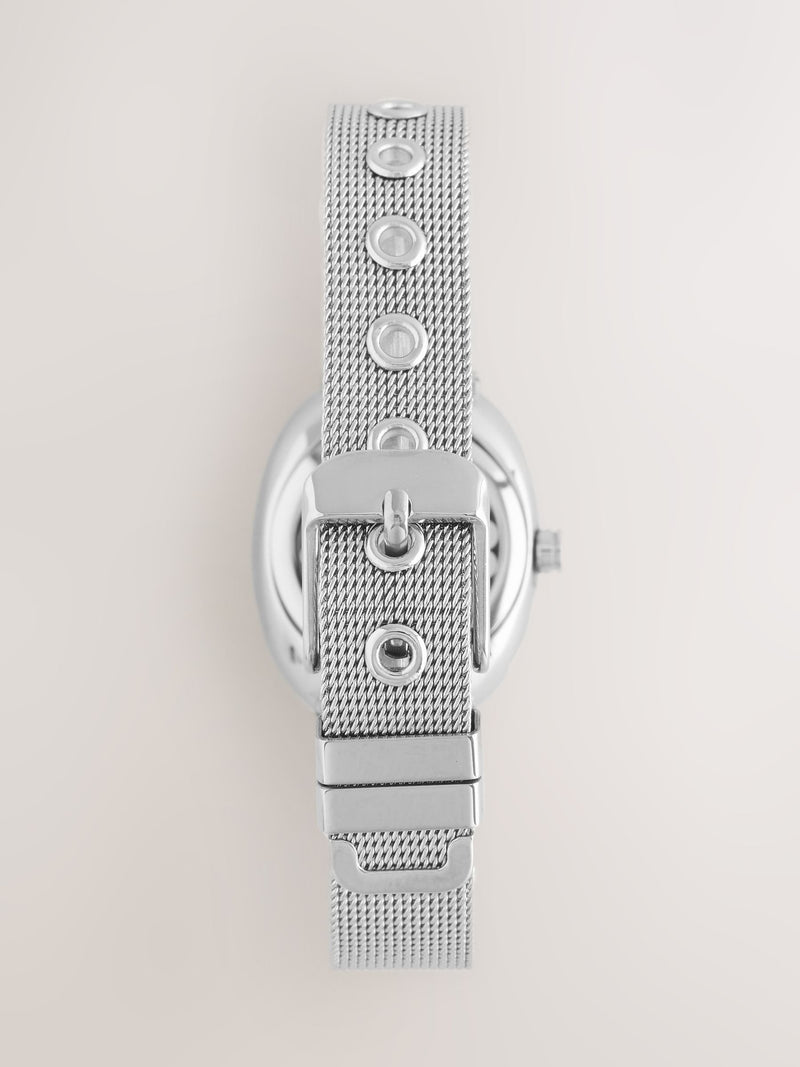 Silver tone oval case mesh watch 2.5cm, UK version