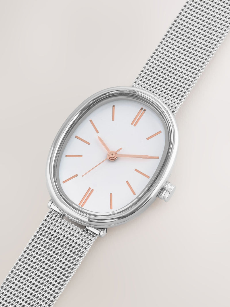 Silver tone oval case mesh watch 2.5cm, UK version
