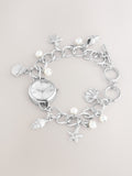 Silver tone pearl effect charm bracelet watch 2cm - British product