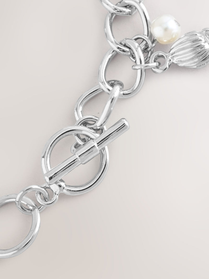Silver tone pearl effect charm bracelet watch 2cm - British product