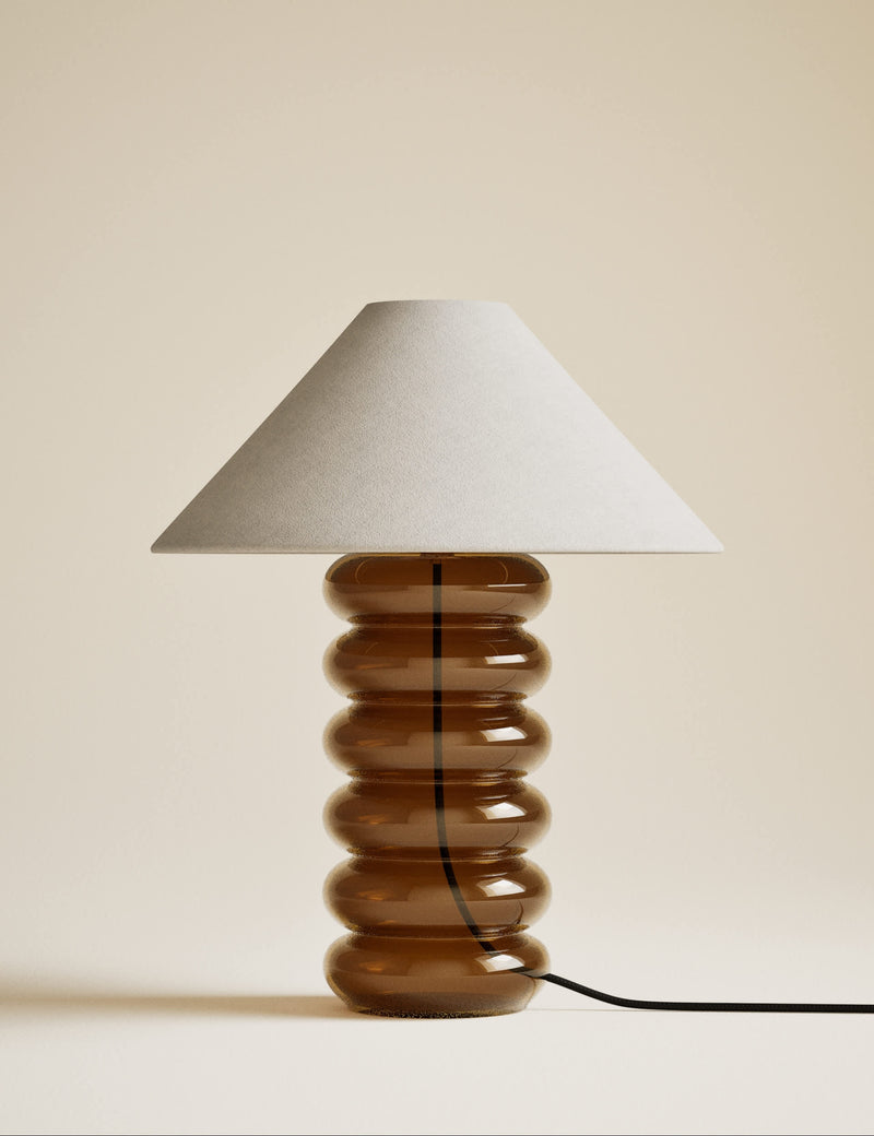 Glass Ribbed Table Lamp with fabric shade, UK version