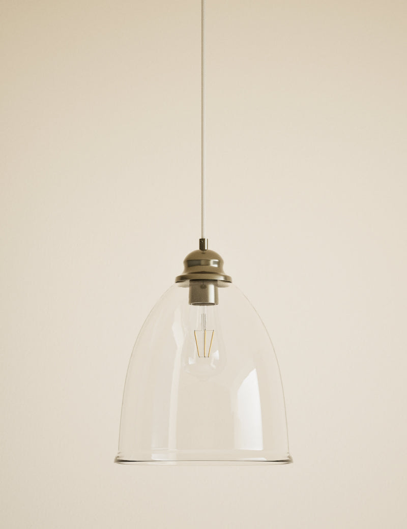 Clear glass bell shape pendant light 26 cm wide (British brand)