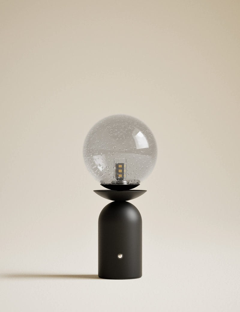 Rechargeable bubble glass globe table lamp, silver base, UK brand (British brand)