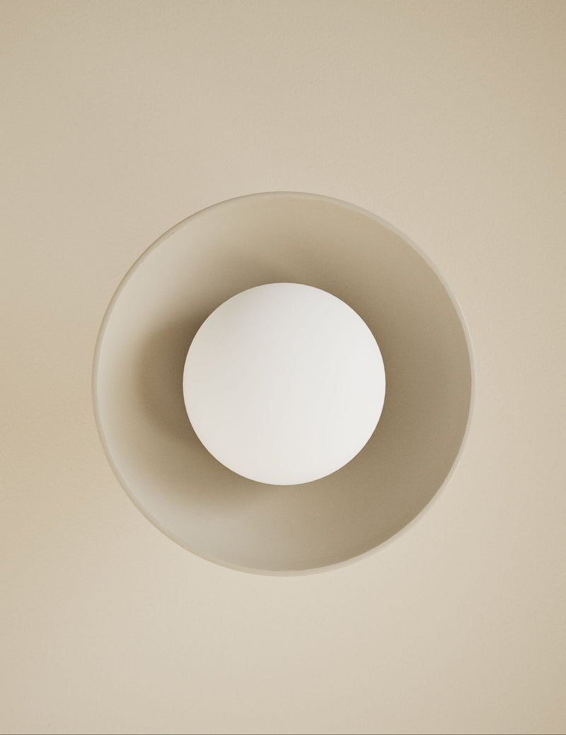 Wooden ribbed wall light with glass shade, imported from the UK