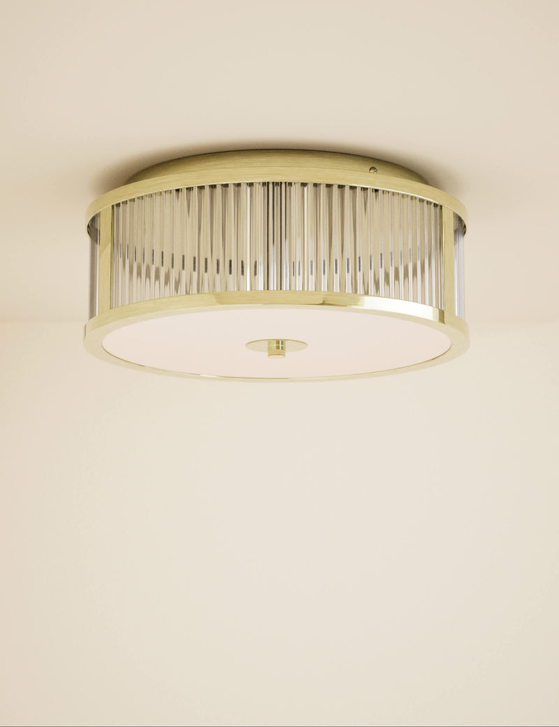 Monroe Flush Light ceiling fixture satin brass, imported from the UK