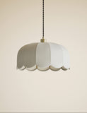 Pendant light scalloped linen with antique brass, imported from the UK