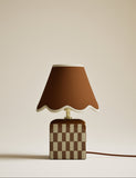 Checkerboard ceramic table lamp with scalloped shade, imported from the UK