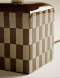 Checkerboard ceramic table lamp with scalloped shade, imported from the UK