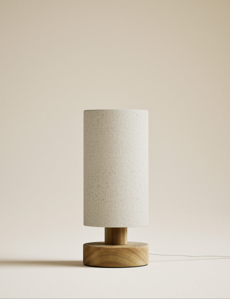 Wooden table lamp 28cm with textured shade, imported from the UK