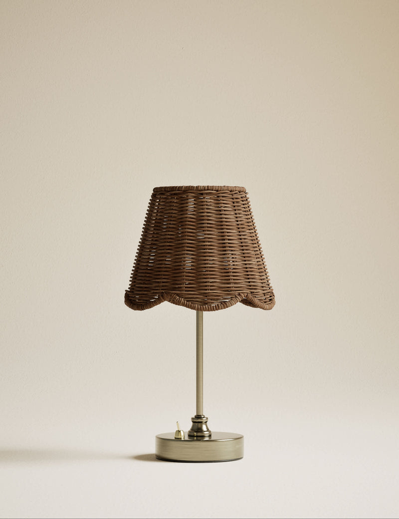 Wicker scallop rechargeable table lamp (British brand)