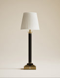 Column pillar rechargeable table lamp with pleated shade, UK version