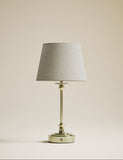 Blair rechargeable table lamp with brass base and linen shade, UK version