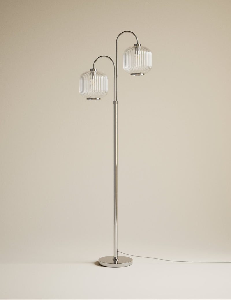 Amelia ridged floor lamp with polished chrome finish, UK version