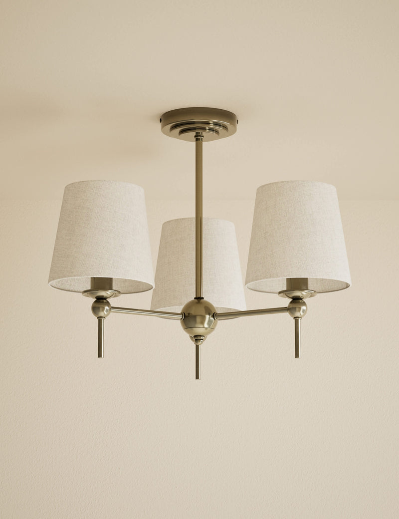 Blair flush ceiling light with three fabric shades 50cm - British product