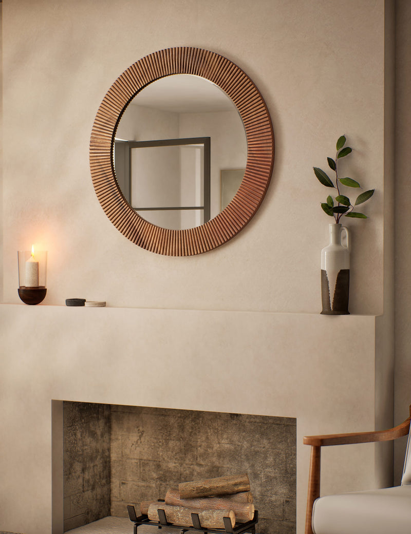 Round wall mirror with wooden frame, 80 cm diameter - British product