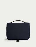 Hanging toiletry bag with mesh pockets and hook, imported from the UK