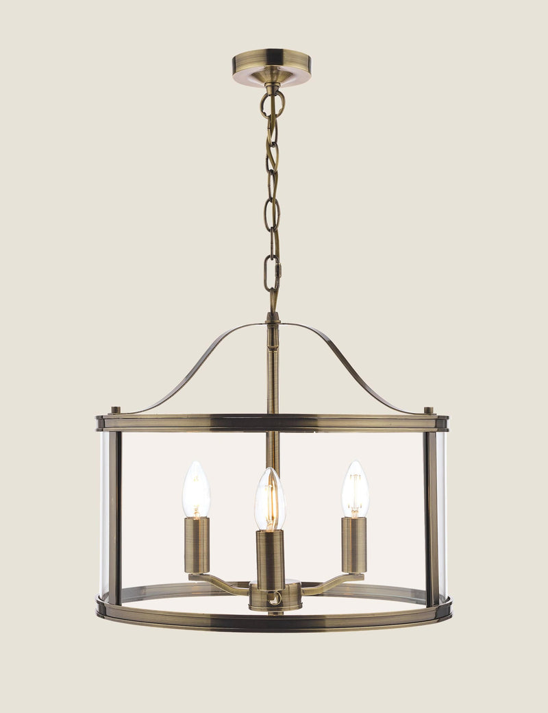 Laura Ashley Harrington 3 light pendant light with antique brass finish (British brand)