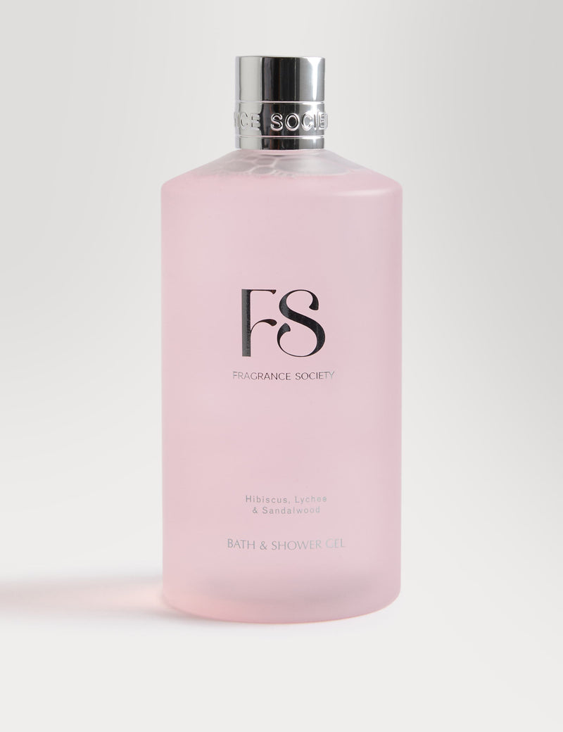 Fragrance Society bath and shower gel with hibiscus, lychee and sandalwood 500ml, UK version