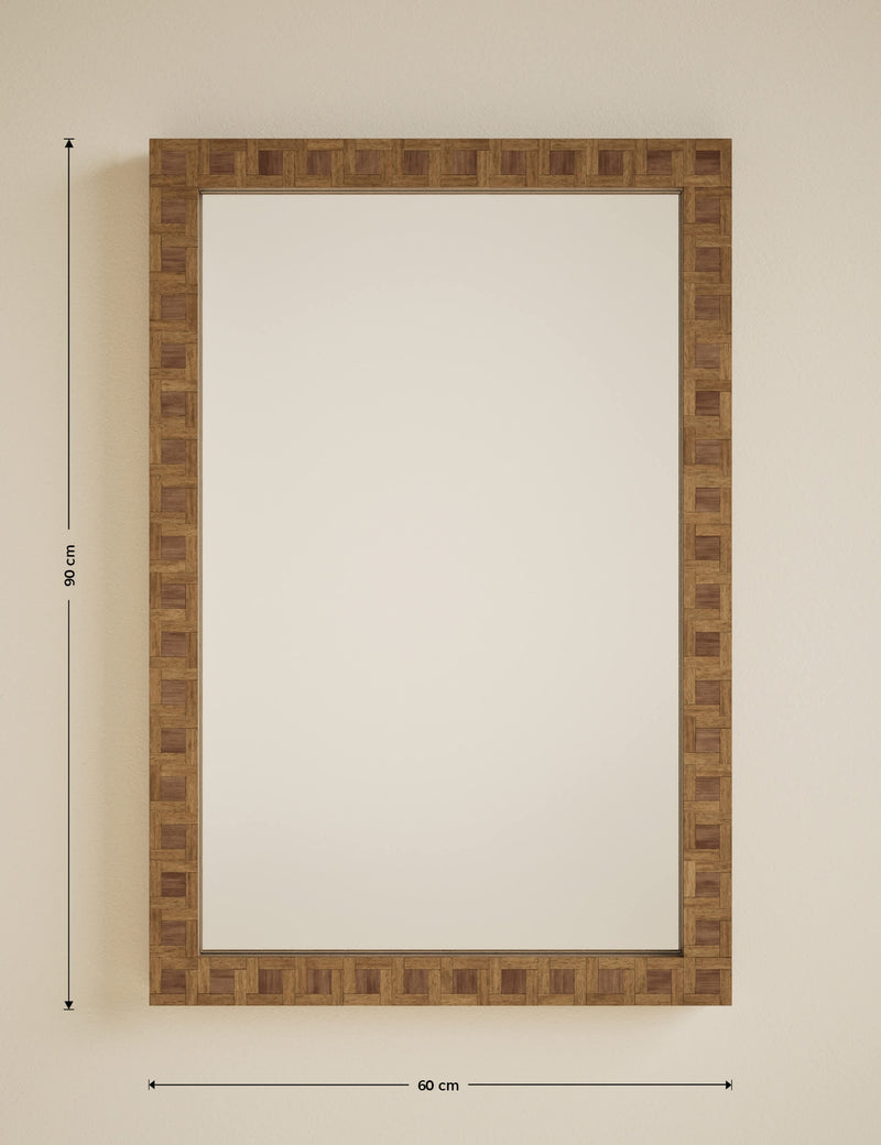 Hugo marquetry wood rectangular wall mirror 90x60cm - British product