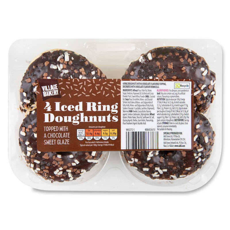 Iced ring doughnuts with chocolate sweet glaze, imported from the UK