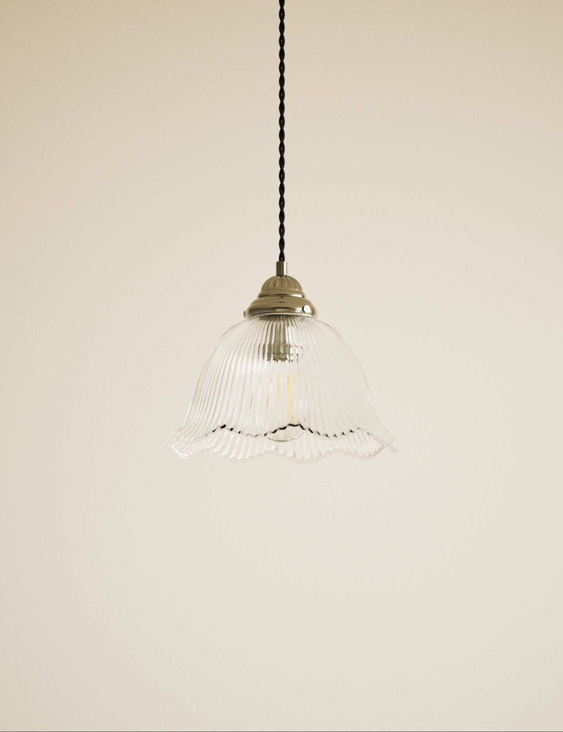 Josephine pendant light with ribbed glass and antique brass - British product