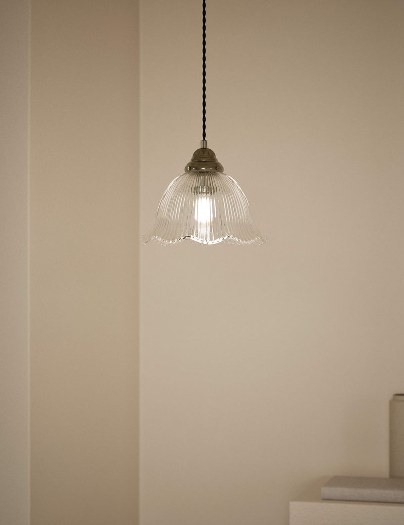 Josephine pendant light with ribbed glass and antique brass - British product