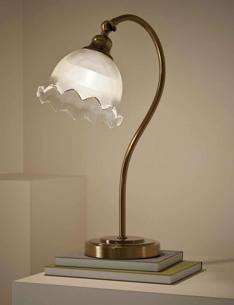 Josephine table lamp antique brass finish glass shade, UK version