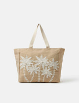 M&S Accessorize Jute Rich Palm Tree Embroidery Beach Bag- Buy online at McGrocer