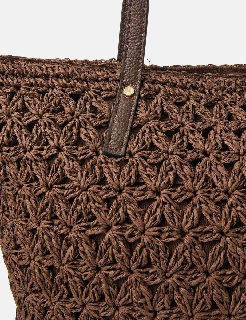 Accessorize jute shoulder bag with brown straps - British product