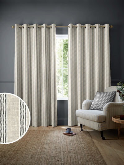 Next Emily Bond Charcoal George Stripe Print Made to Measure Curtains- Buy online at McGrocer