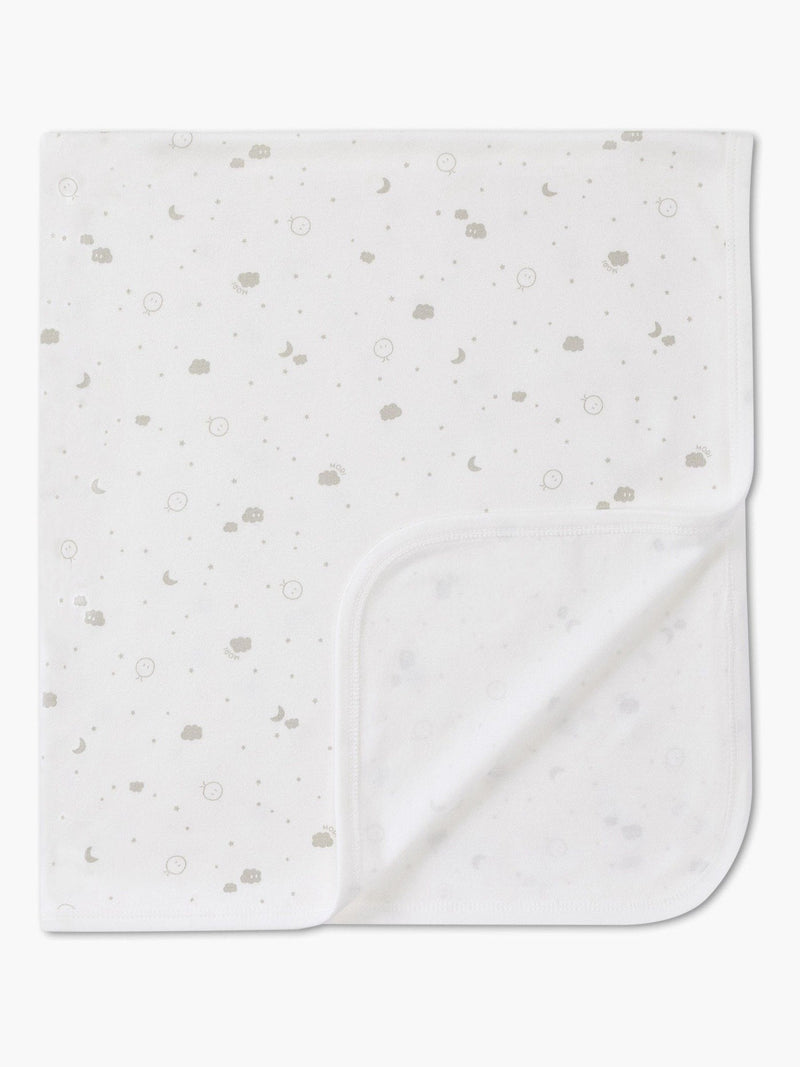 MORI white signature print baby blanket, UK version