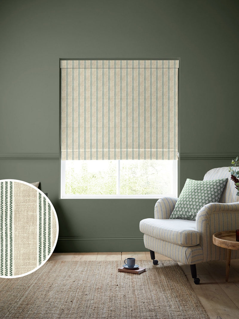 Emily Bond fern green George roman blind, imported from the UK