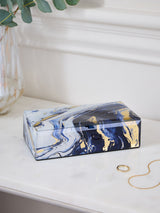 Navy Marble Effect Glass Jewellery Box with Velvet Lining